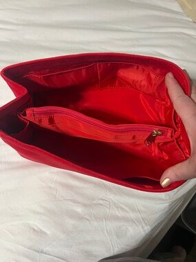 Red velvet and nylon purse insert organizer